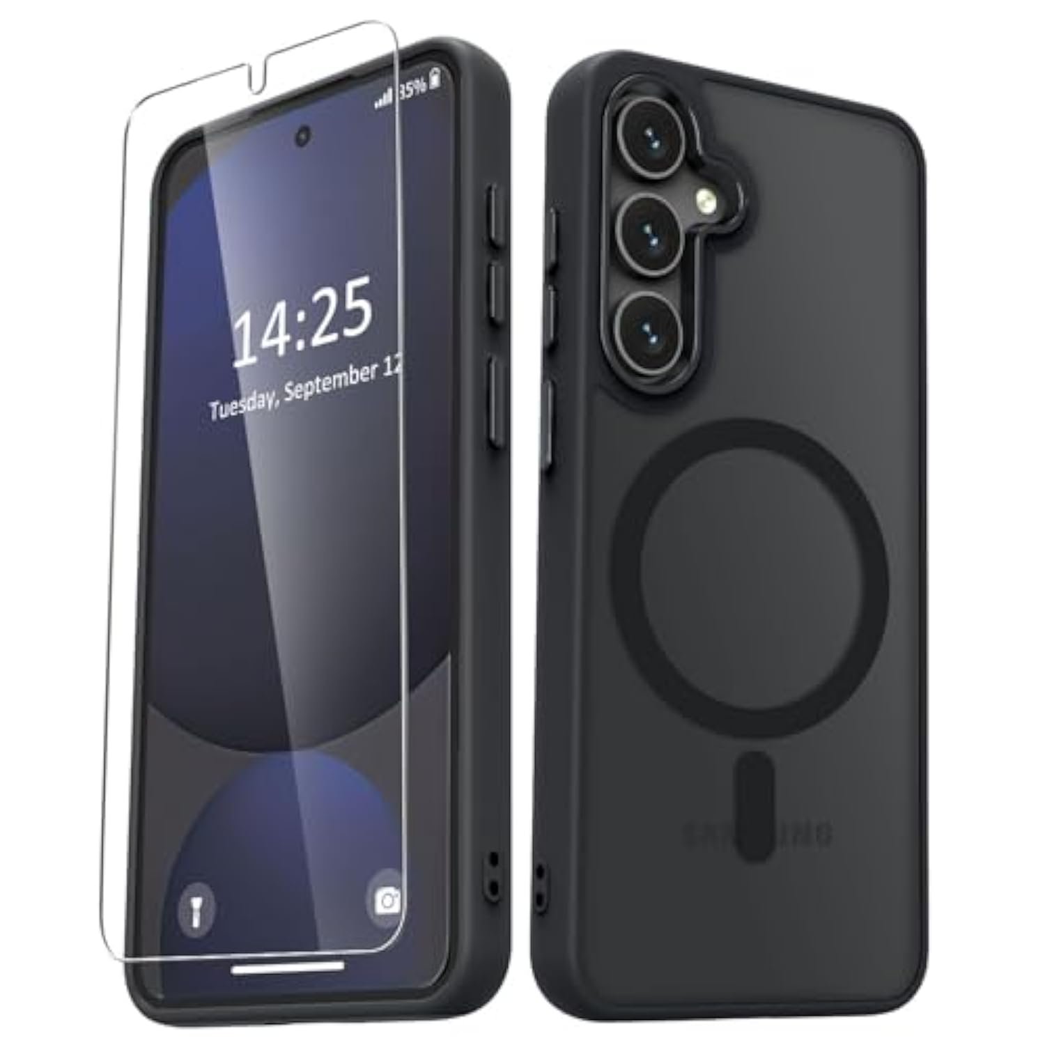 For Samsung Galaxy S24 Fe Case, Matte Magnetic Phone Case With 1 Screen Protector, Support For Magsafe, Translucent Frosted Slim Shockproof Protective Cover For Samsung Galaxy S24 Fe, Black