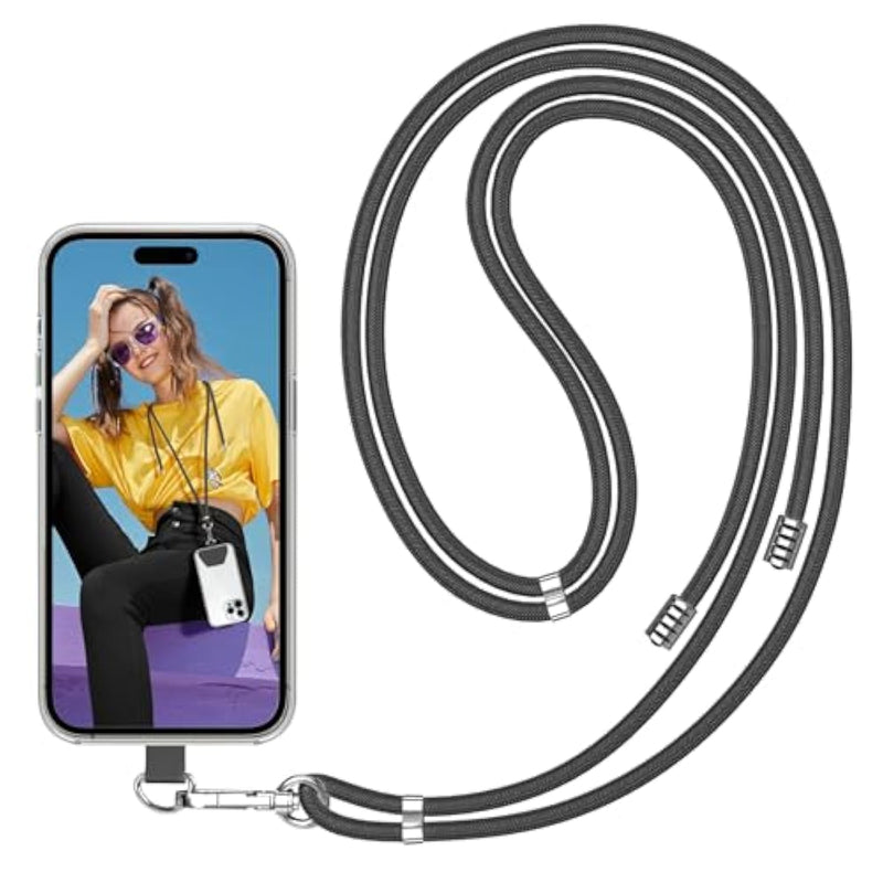 Phone Lanyard, Cell Phone Lanyard With Adjustable Detachable Neckstrap And Phone Tether, Phone Strap Suitable For All Smartphones-Black