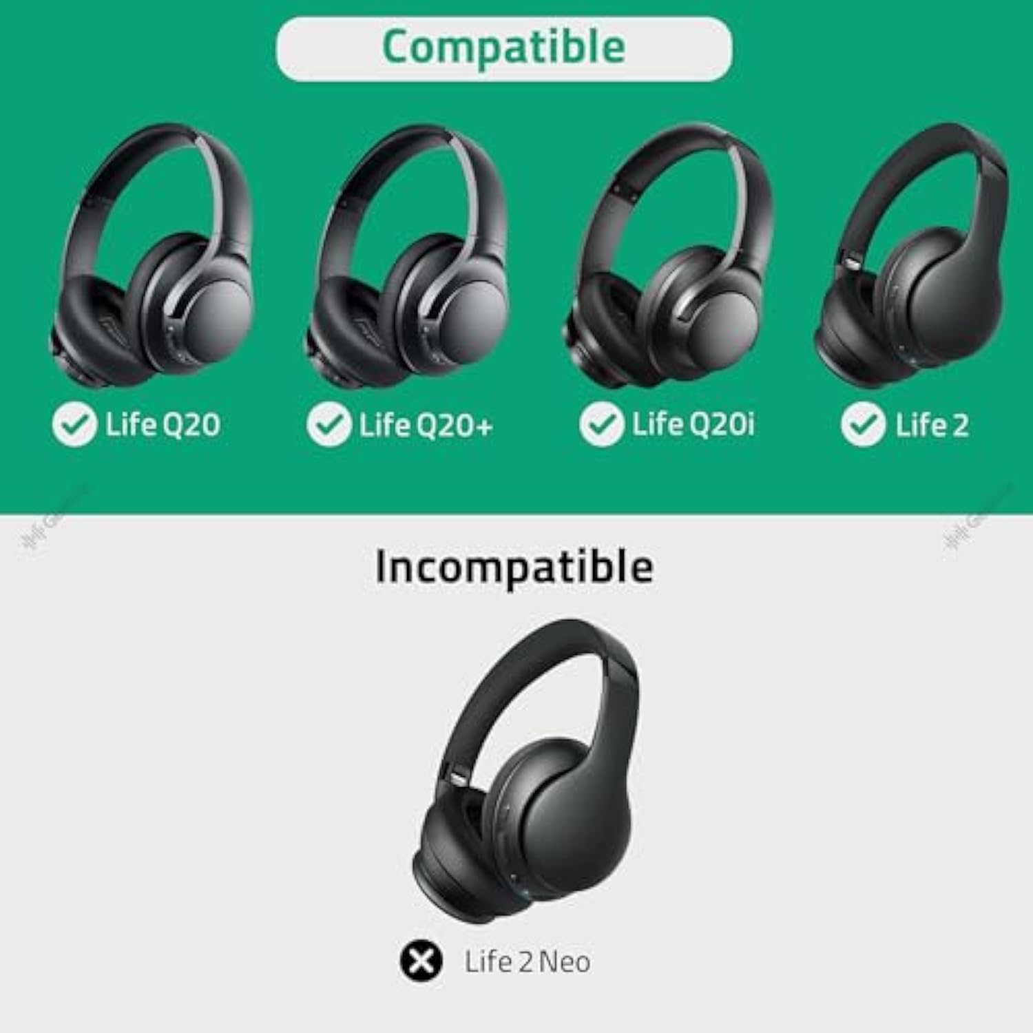 Geekria Elite Sheepskin Replacement Ear Pads for Soundcore by Anker Life Q20, Q20+, Q20i, Life 2 Headphones (Not Fit for Life 2 Neo), Repair Parts (Black)