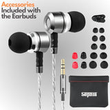 Sp3060 Wired Headphones, Hd Bass Driven Audio, Lightweight Aluminum Wired In Ear Earbud Headphones, S/M/L Ear Bud Tips, Earphone Case, 3.5Mm Tangle-Free Cord, No Mic