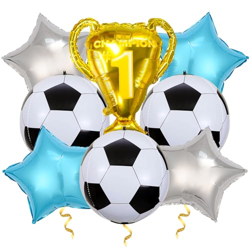 4D Soccer Party Balloons, Championship Trophy Balloon, First Prize Soccer Party Decorations, World Cup Sport Theme Birthday Party Balloons (Blue white)