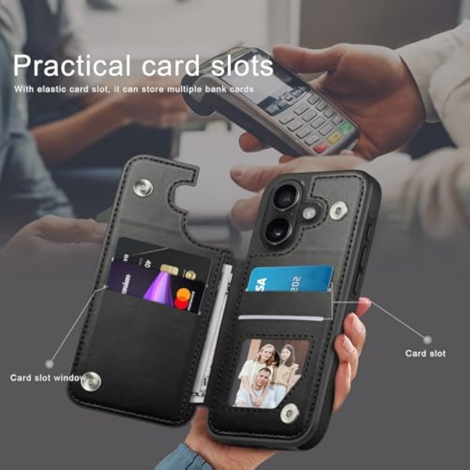 Designed For Iphone 16 Case Wallet With Card Holder, [Magnetic Clasp Cover] [Rfid Blocking Leather Protection] Shockproof Women Men Cases 6.1 Inch For Apple 16 Black