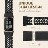 Floral Engraved Bands Compatible with Fitbit Charge 5 Band/Fitbit Charge 6 Band for Women, Charm Lace Silicone Soft Sport Watch Bands Bracelet Straps