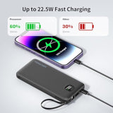 Portable Charger With Built-In Cables&Ac Wall Plug,Slim 10000Mah 22.5W Fast Charging Power Bank,5 Output 2 Input Usb-C External Battery Pack Compatible With Iphones,Samsung,Android, Etc