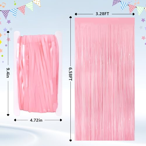 2Pack Pastel Pink Foil Fringe Tinsel Curtains, Pink Backdrop Streamers