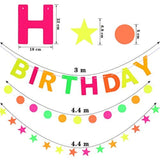 3 Pieces Neon Happy Birthday Banner Black Light Circle Dots Banner Col