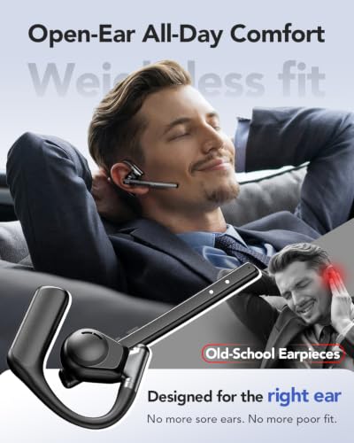 Bluetooth Headset V6.0, Open Ear Wireless Earpiece with Noise Canceling Mic, 96H Talking Time with the 950 mAh Charging Case for iOS Android Laptop,
