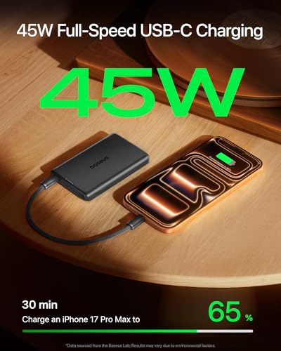 Picogo AM52 MagSafe Power Bank, Qi2.2 25W 10,000mAh Magnetic Portable Charger, 0.6" Slim 45W USB-C Fast Charging Alloy Wireless Battery Pack, Travel