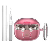 Double Security Lock Case for SHOKZ OpenDots ONE Open-Ear Headphones with Keychain & Cleaning Kit, Shockproof Clear TPU Protective Cover for SHOKZ OpenDots ONE Clip-On Earbuds Charging Case (Clear Pink)