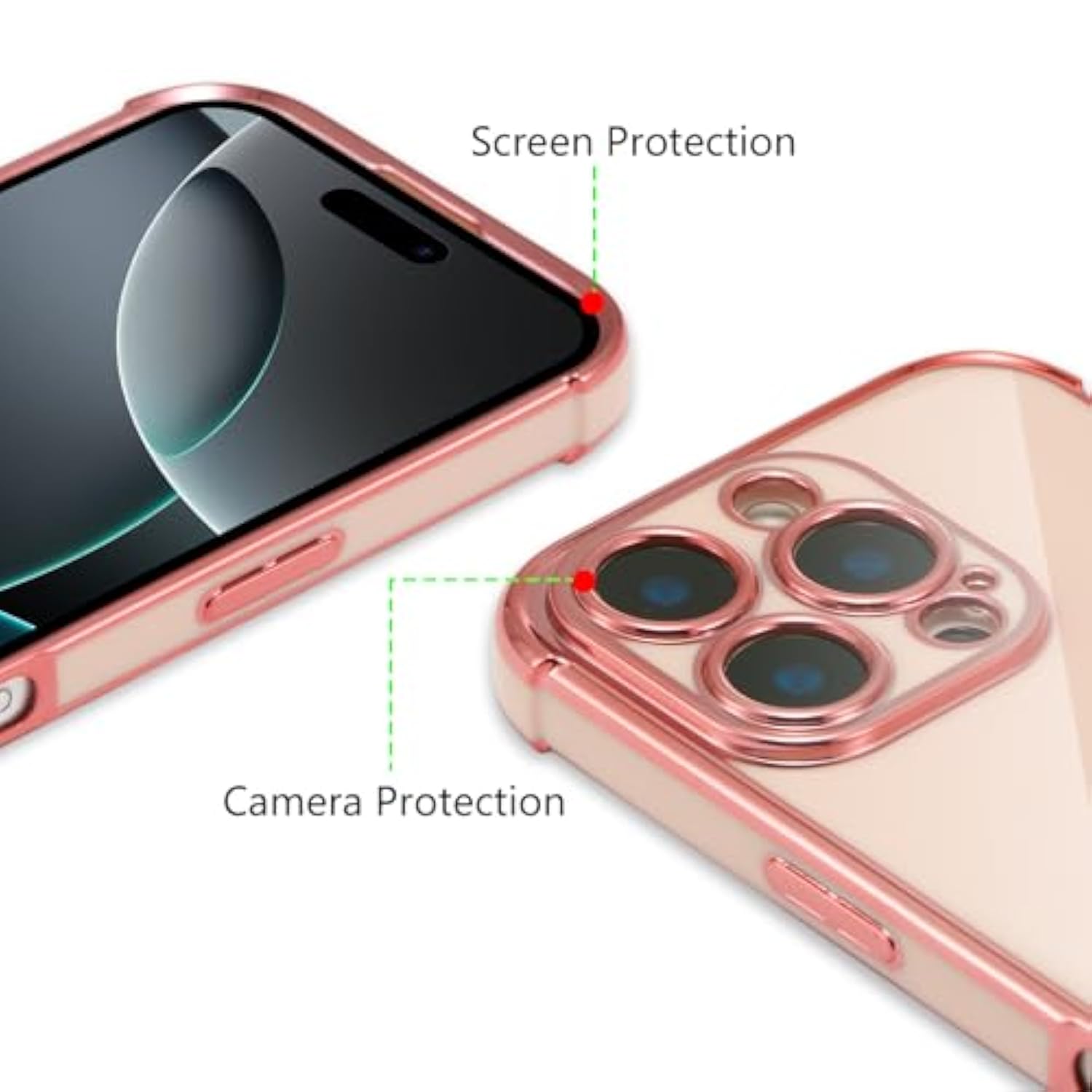 Designed For Iphone 16 Pro Case 6.3 Inch,Cute Plating Edge Love Hearts Pattern With Camera Lens Protection Phone Cover For Girls Women,Pink