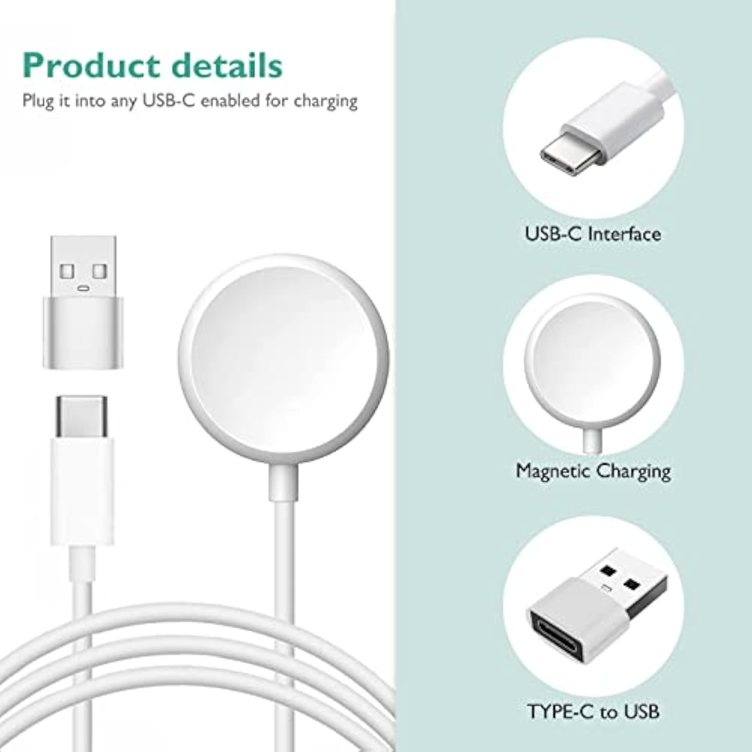 For Google Pixel Watch Charger, Replacement Usb-C Charger Stand Compatible With Google Pixel Watch Gen 1 Magnetic Portable Charging Cable Power (White)