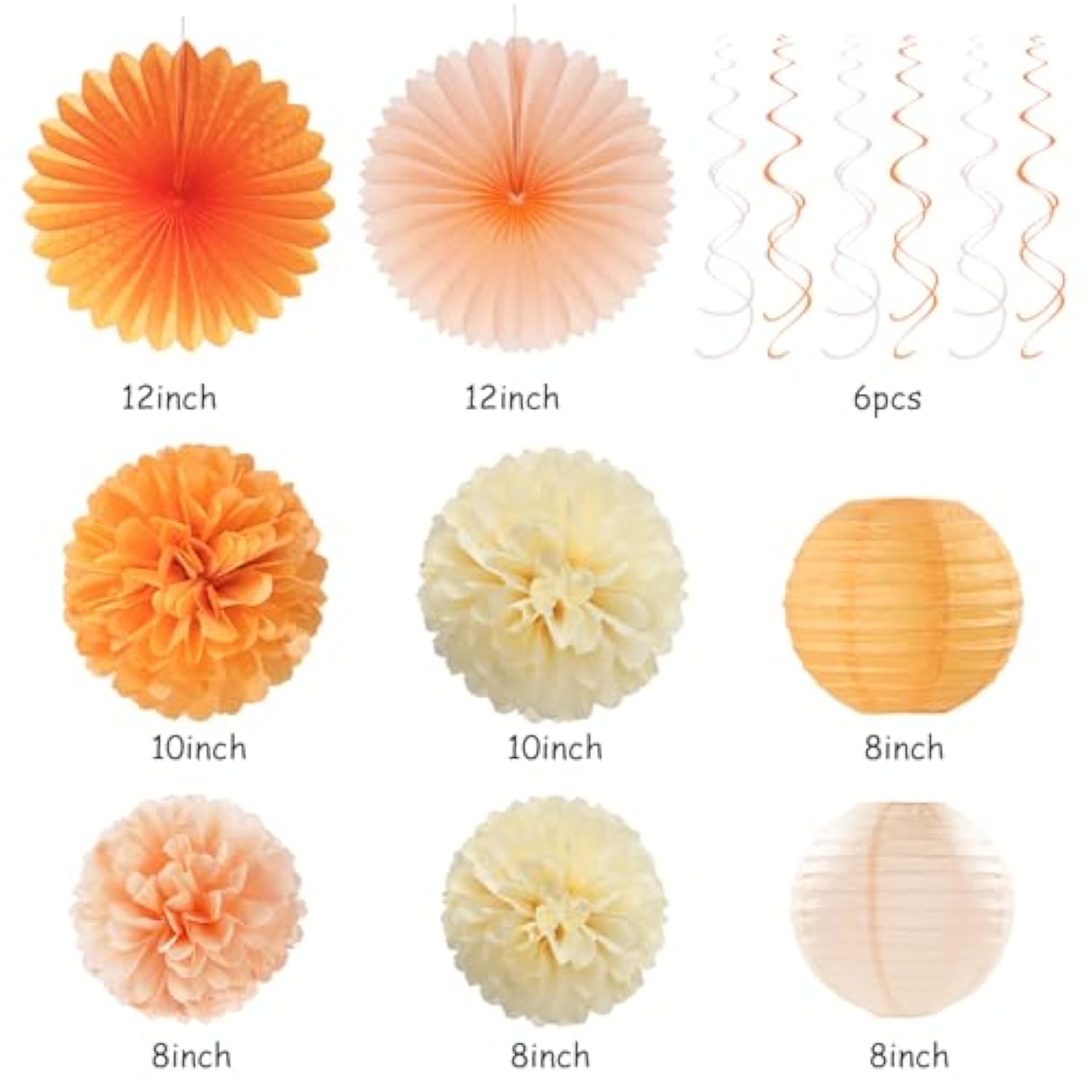 Orange-Peach Beige First Happy-Birthday Party-Decorations - 31Pcs 20Th Women Girls Bohemian Groovy Paper Lanterns Streamers Banner,Tissue Pom Poms Decor,Fall Boho Fans Tassels Graland Backdrop