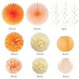 Orange-Peach Beige First Happy-Birthday Party-Decorations - 31Pcs 20Th Women Girls Bohemian Groovy Paper Lanterns Streamers Banner,Tissue Pom Poms Decor,Fall Boho Fans Tassels Graland Backdrop