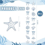8 Pack Blue Bow Starfish And Seashell Garland 6.56 Ft Ocean Coastal Nautical Paper Hanging Decorations Pre Strung Banner For Under The Sea Beach Wedding Mermaid Birthday Party Decorations