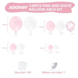 Pink And White Balloon Arch Kit, 140Pcs Macaron Pink Balloon Matte White Balloon 18 12 10 5 Inch Different Size Balloons For Engagement Wedding Birthday Baby Shower Gender Reveal Decorations