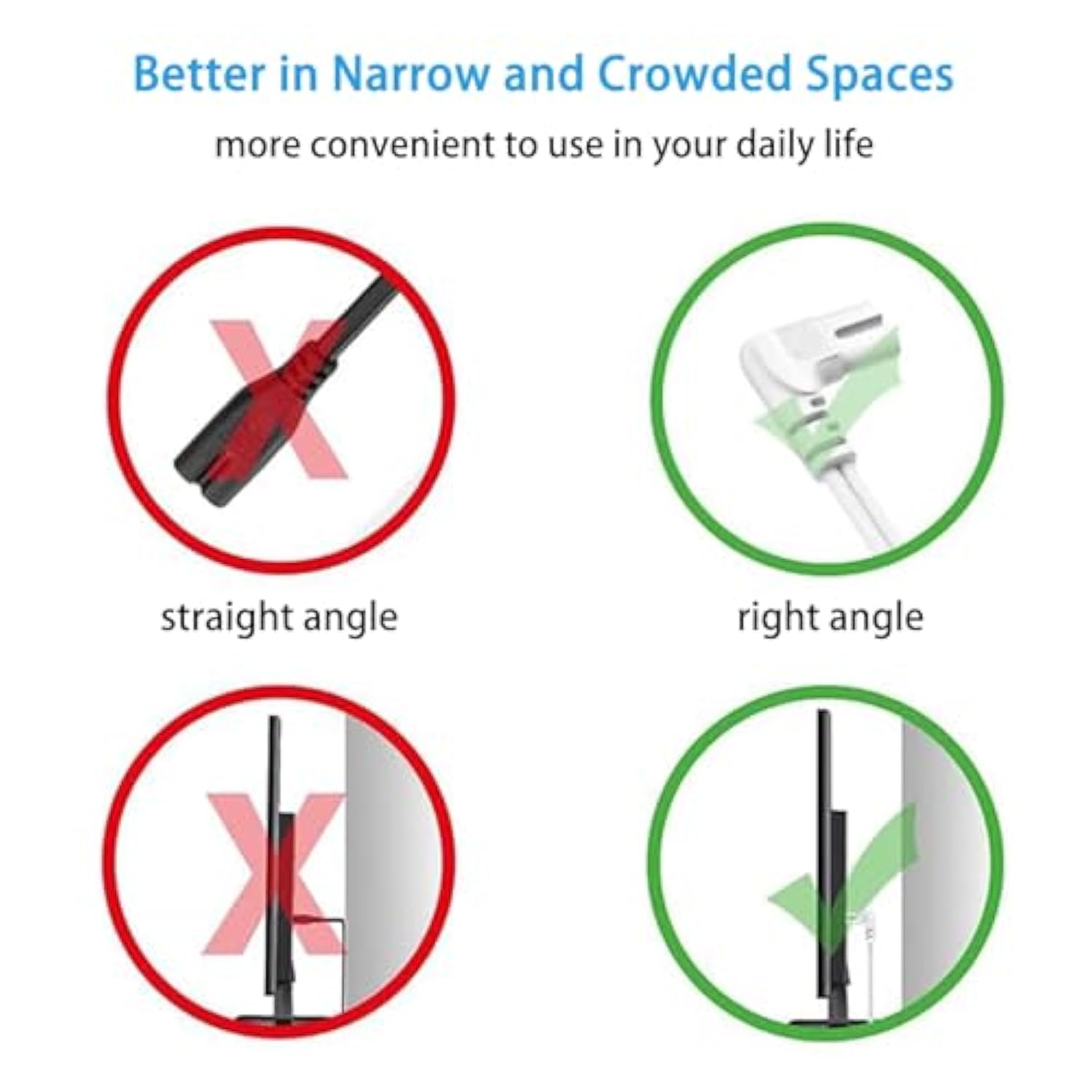 2 Prong Power Cord Nema 1-15P To Iec320 C7 Right Angle Power Cable Replacement For Xbox Series S/X, Xbox One S/X, Printers, Lg, Samsung, Tcl, Apple Tv Power Cord (10Ft)