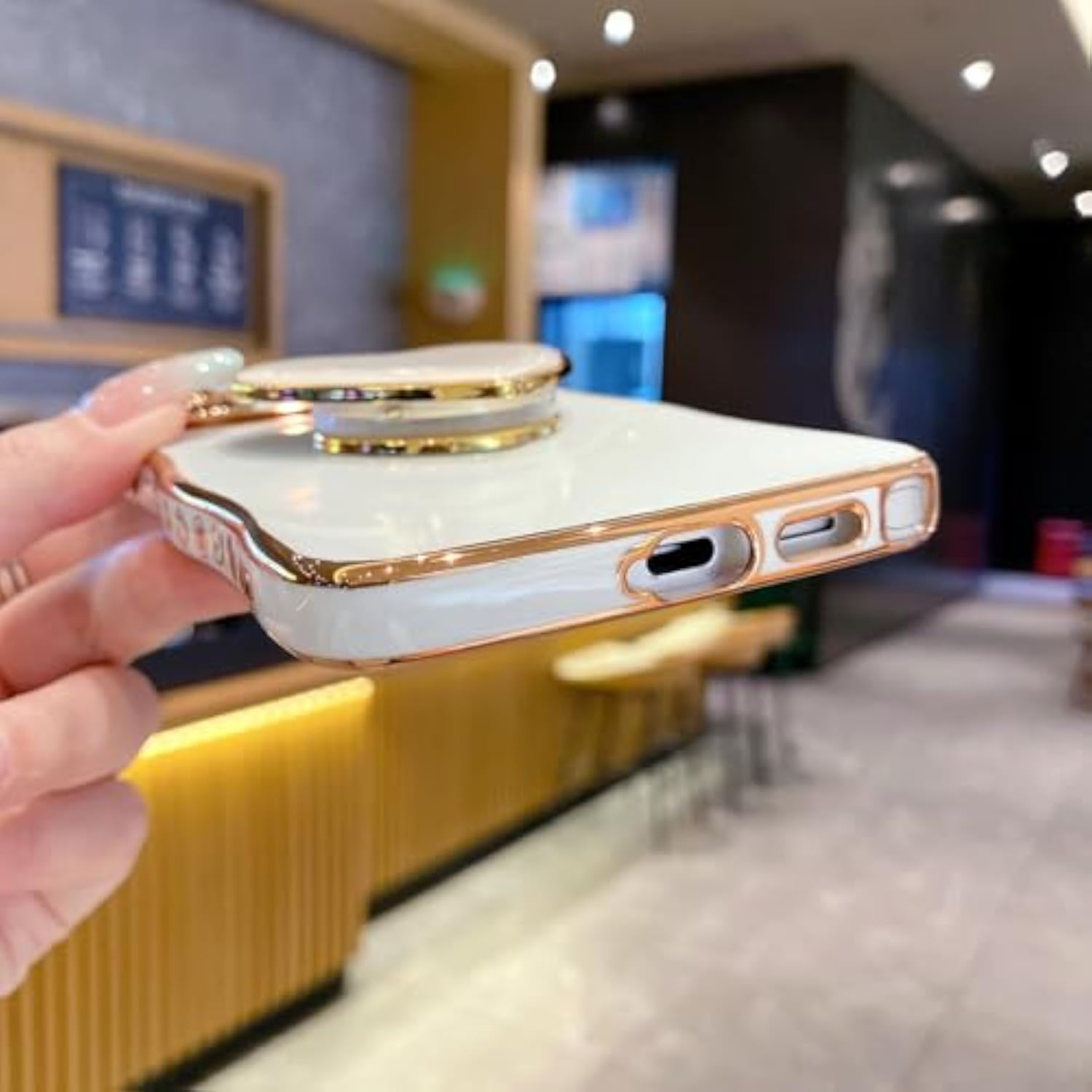 Luxury White Plating Love-Heart Kickstand Phone Case for Samsung Galaxy S26 Ultra, Curly Shape Raised Camera Shockproof TPU Protective Cover with Holder for Women Girls