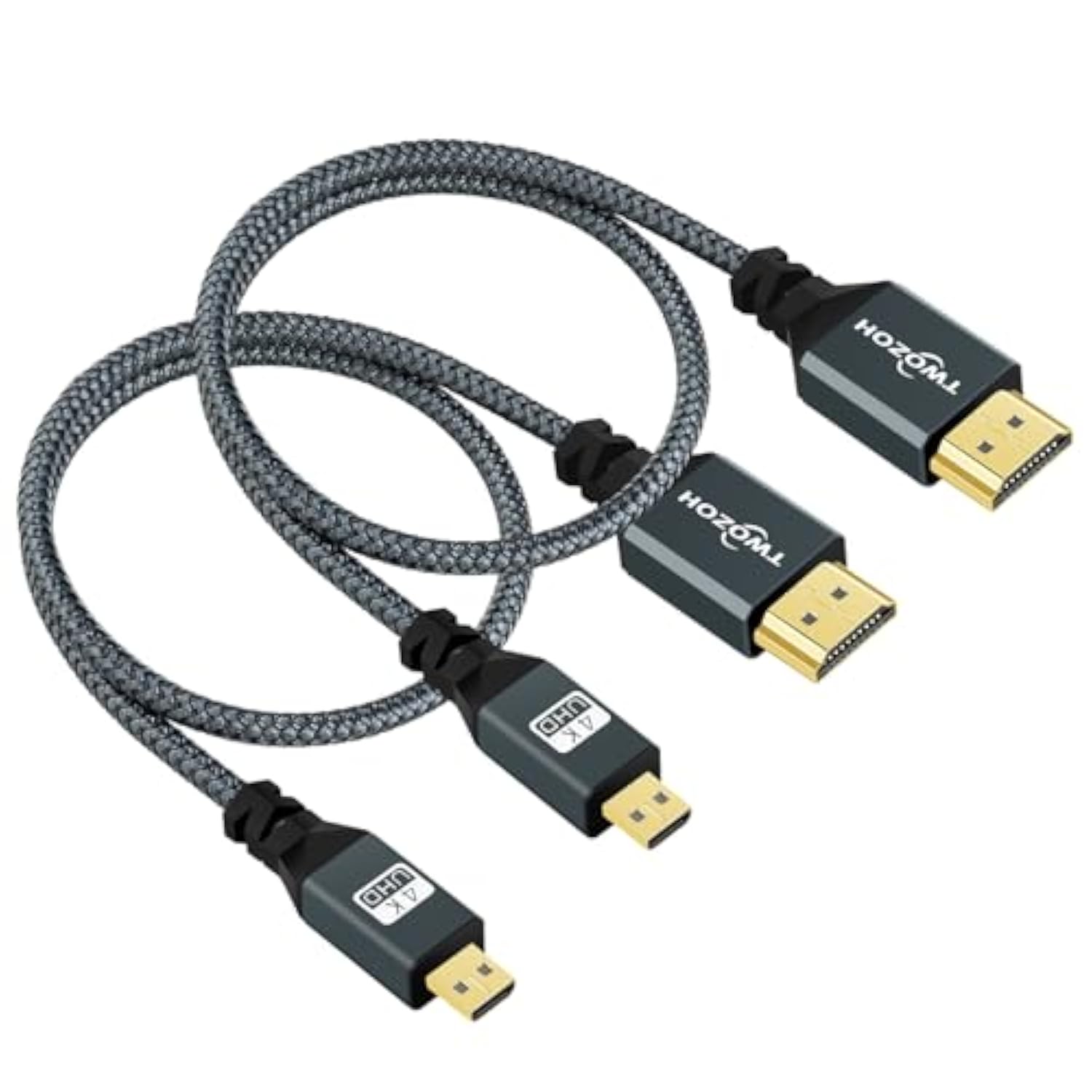 Micro Hdmi To Hdmi Cable 1Ft 2 Pack, Nylon Braided Micro Hdmi Cable Support 3D