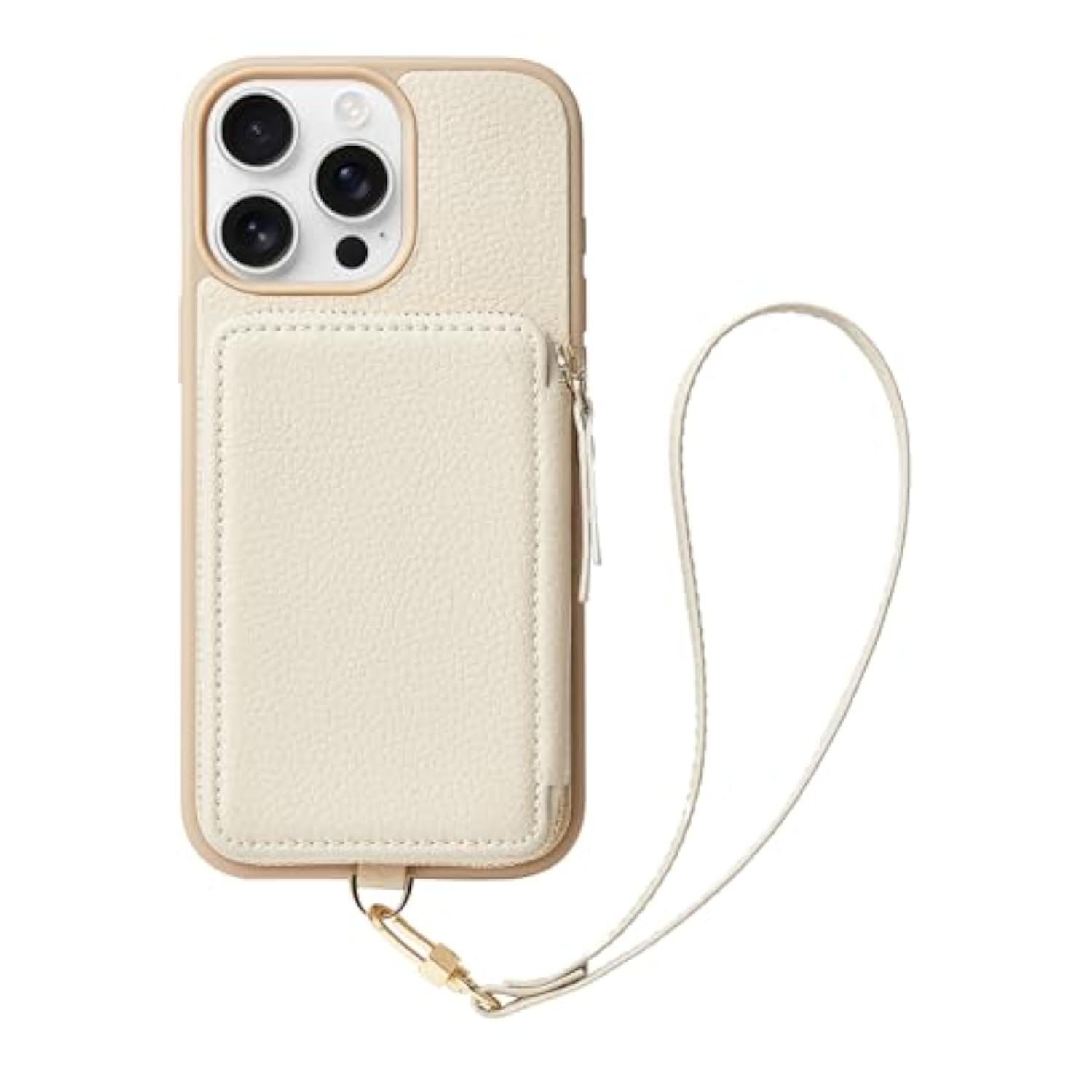 Compatible With Iphone 16 Pro Case Wallet, Zipper Leather Card Holder With Rfid Blocking Detachable Wrist Strap For Women For Iphone 16 Pro, 6.3"-Beige