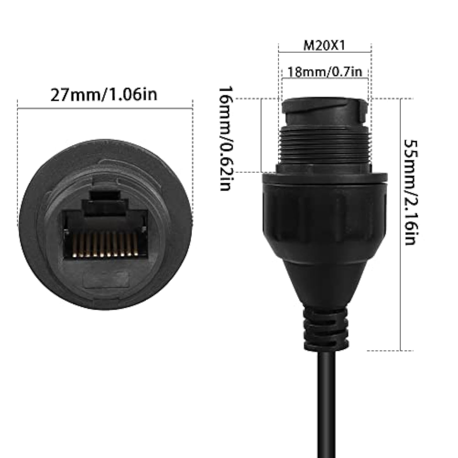 Rj50 10P10C Panel Mount Waterproof Connector Cat5E Rj50 Male To Female Outdoor