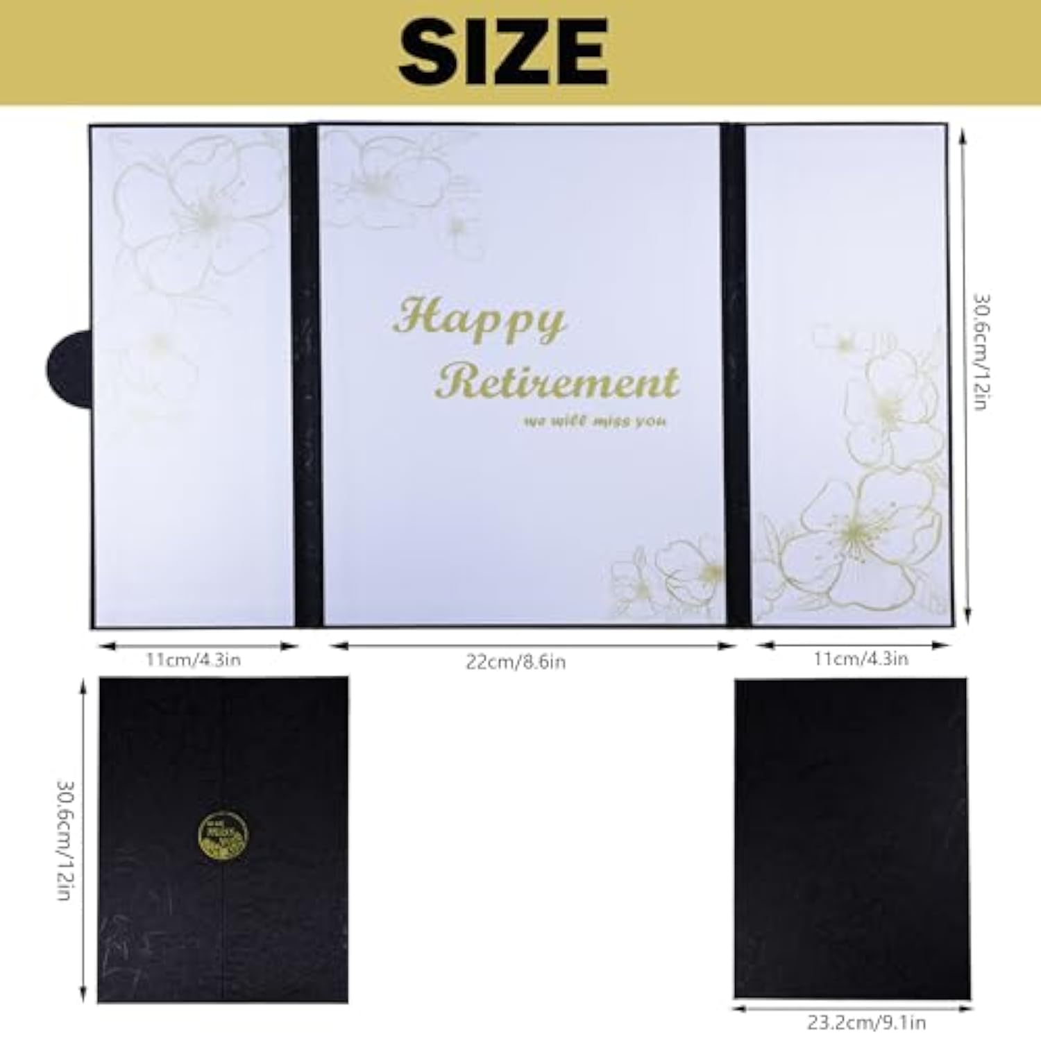 Large Retirement Card For Men Women, Black Gold Retirement Party Decorations, Happy Farewell Guest Book Alternative, Jumbo Greeting Card Retirements Gifts Signature Board Book For Party Supplies
