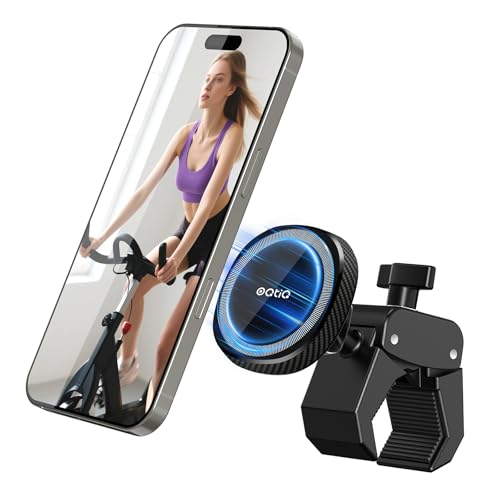 Phone Holder for Peloton Exercise Bike, Heavy-Duty Clamp & 17 N54 Strong Magnetic Phone Mount for Treadmill, Spin Bike, Golf Push Cart, Stroller, Fit