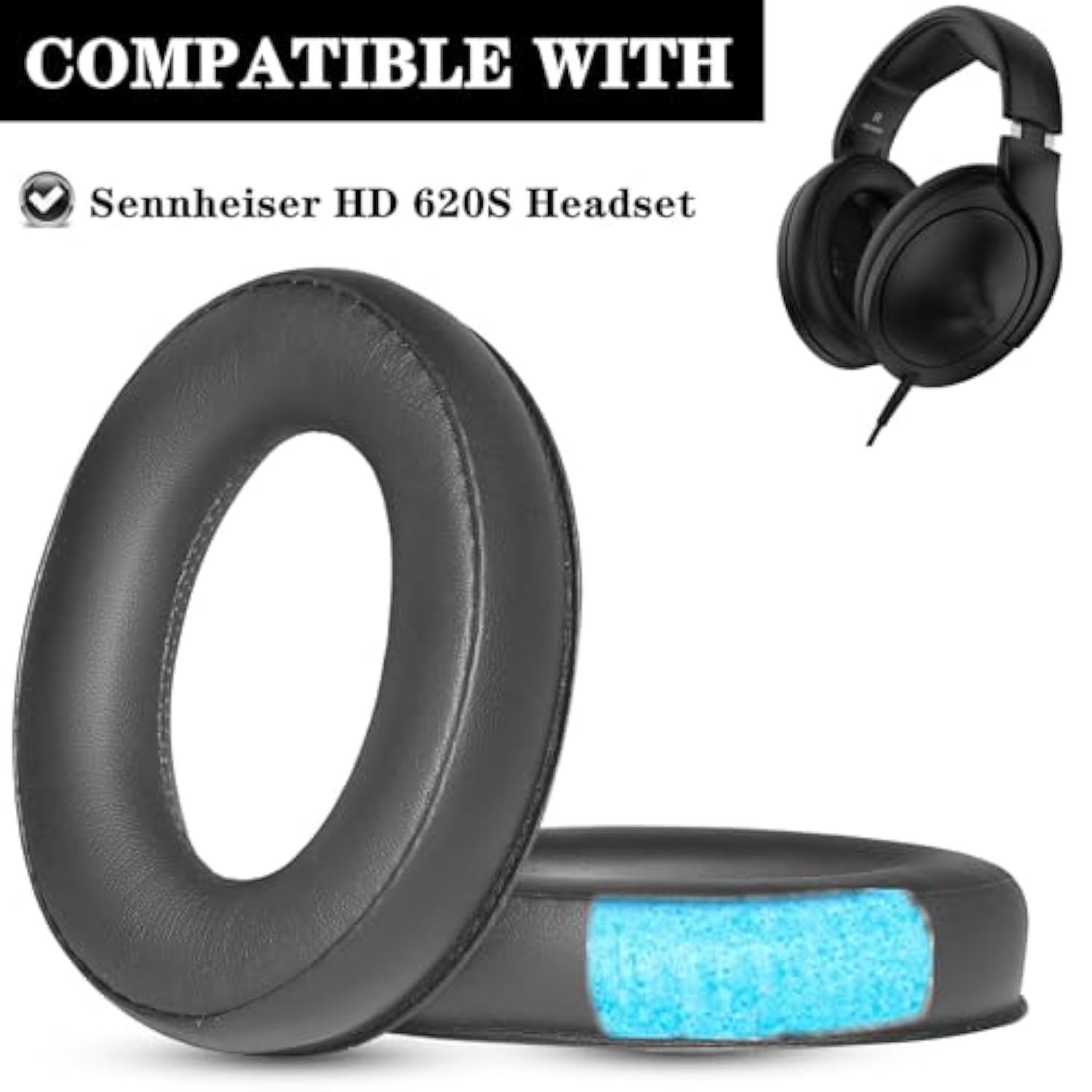 Hd620S Replacement Earpads Ear Cushions Compatible With Sennheiser Hd620S Hd620 Headset Protein Leather Ear Pads Covers Repair Part (Black Pl)