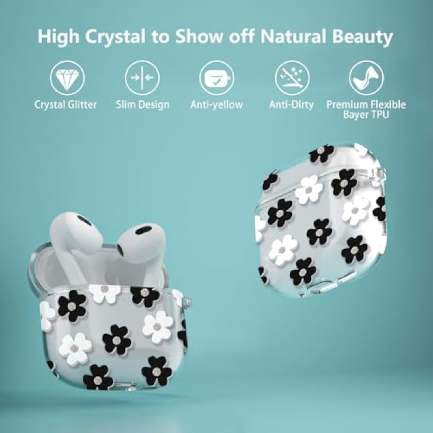 Clear Cute Black Floral Case for AirPods 4