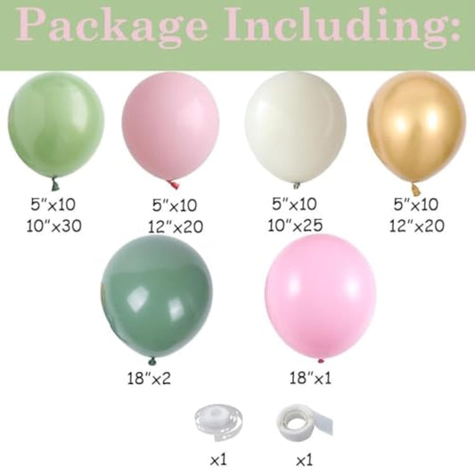 Pink And Green Balloon Arch Garland Kit,137Pcs Sage Green And Pastel Pink White Sand Gold Balloons For Boho Girls Woodland Baby Shower Wedding Jungle Safari Birthday Party Decorations