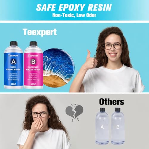 Epoxy Resin Crystal Clear: 64Oz Epoxy Resin Kit Fast Curing Heat Resistant For Casting Coating Art Diy Craft Jewelry Wood Table Top Flower Preservation- 2 Part(32Oz Resin And 32Oz Hardener)