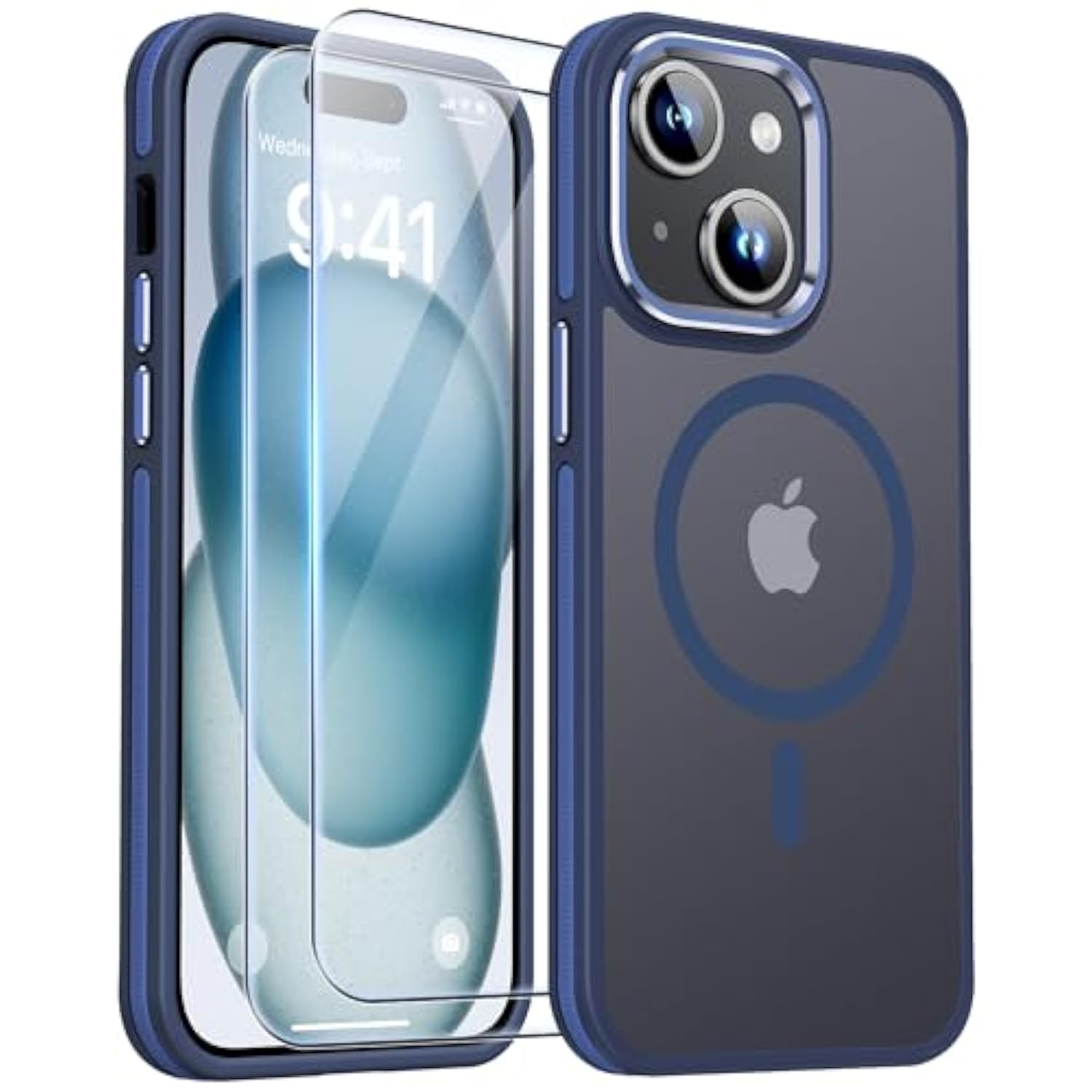 For Iphone 15 Case, Iphone 15 Phone Case With 2 Tempered-Glass Screen Protectors [Compatible With Magsafe][Military-Grade Protection] Shockproof Slim Fit Phone Case For Iphone 15 Case, Blue