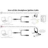 Headphone Splitter For 2 Headphones/Aux Splitter 1 In 2 Out / 1 Audio Jack To 2 Speakers Or Headphones (3.5Mm Trs Male To 2 3.5Mm Trs Female)