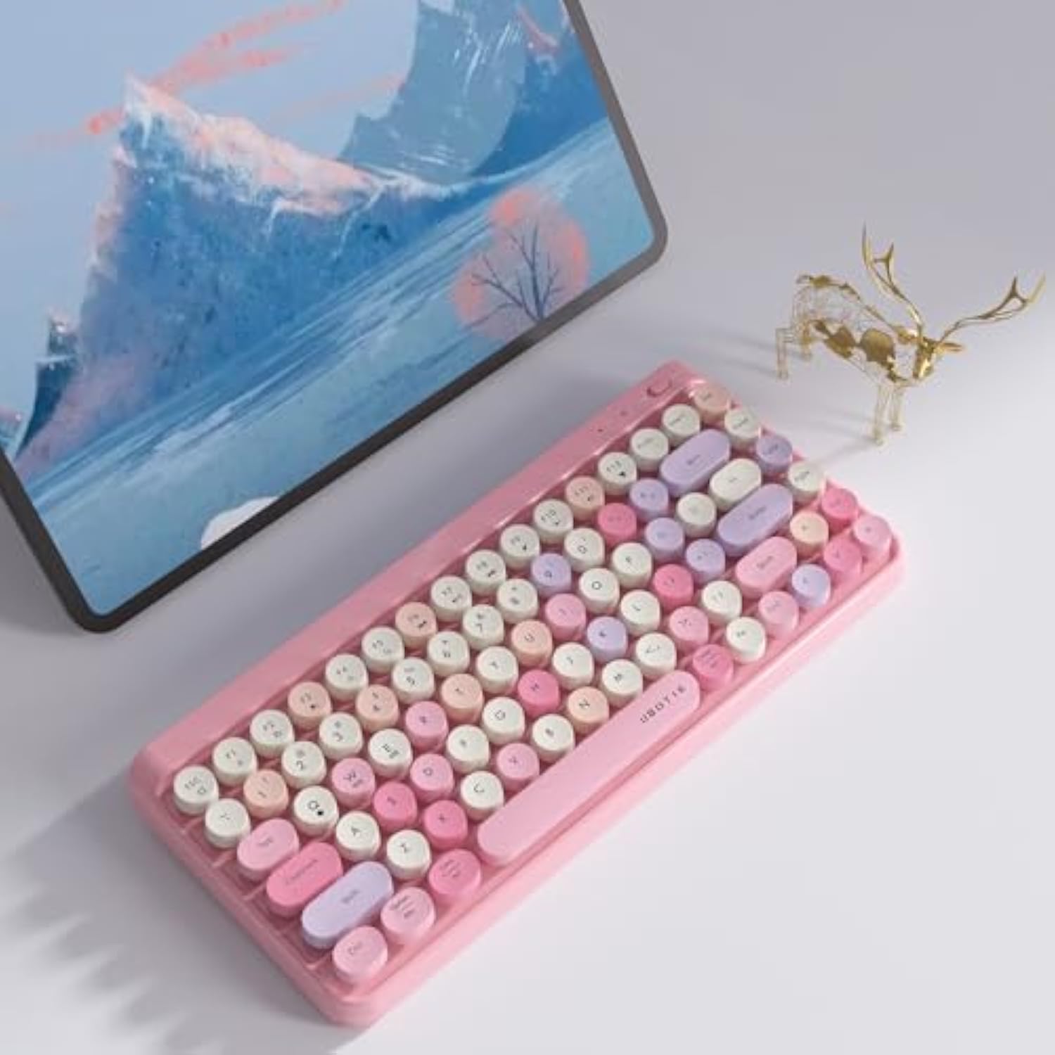 Portable Bluetooth Colorful Computer Keyboards, Wireless Mini Compact Retro Ty