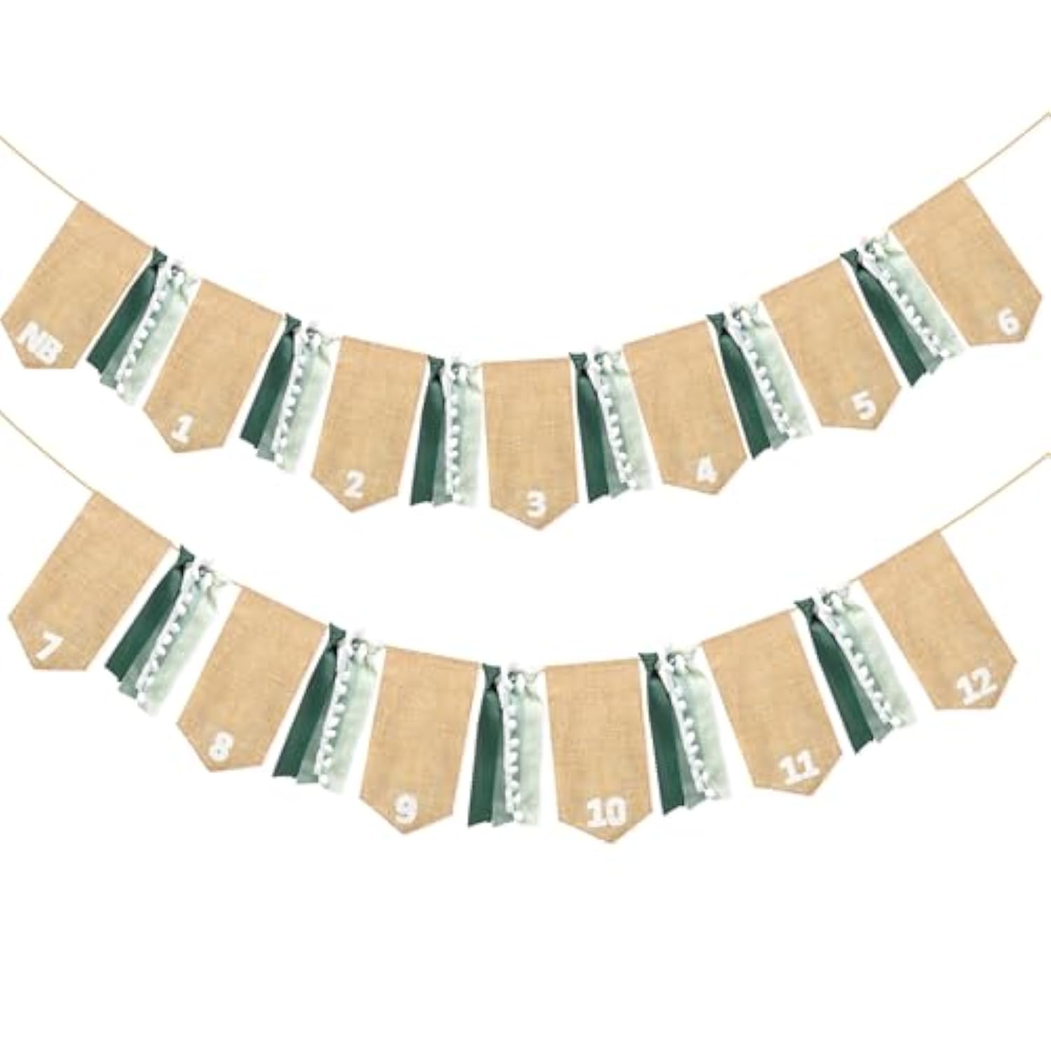 1St Birthday Burlap Photo Banner Garland Handmade Felt From Newborn To 12 Months With Gradient Sage Green Ribbon For Baby Boy Girl Monthly Milestones First Birthday Party Decoration Supplies