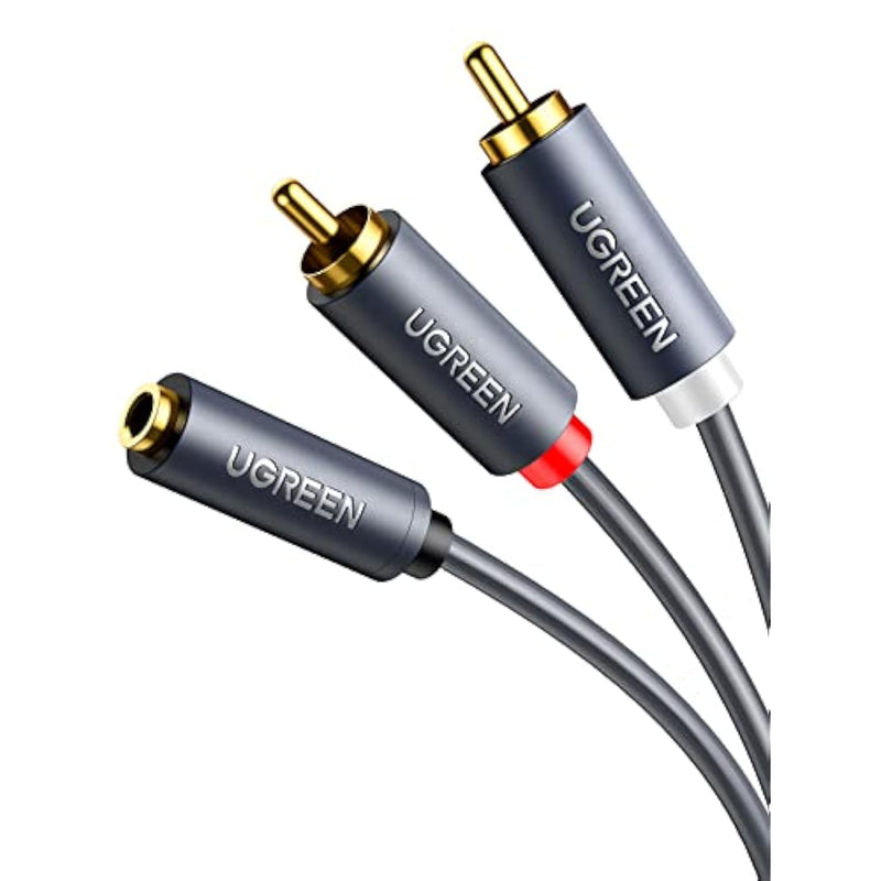 UGREEN 3.5mm Female to 2 RCA Male Cable Gold Plated Stereo RCA Auxiliary Audio Adapter Flexible Metal Shell Y Splitter Aux Cord Compatible with iPod MP3 DVD DJ Controller Mixer Speaker, 0.65FT