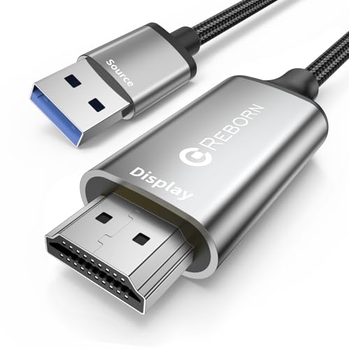 USB to HDMI Adapter Cable 6FT, 1080P@60Hz USB 3.0 to HDMI Multi-Display Cable Converter Suitable for Macos Windows 7/8/10/11 - Driver Installation is