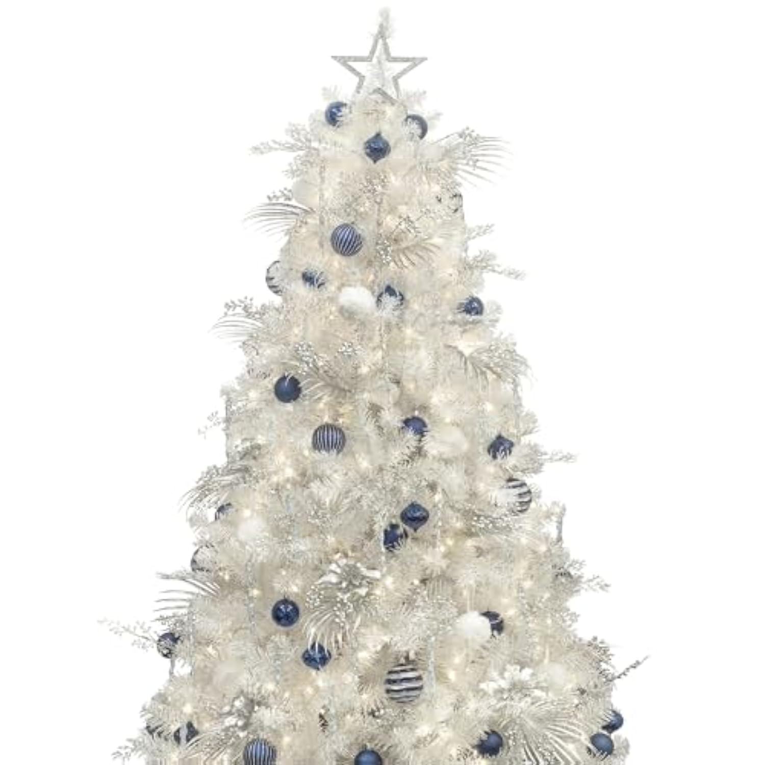 Store 6Ft White Christmas Tree With Ornaments And Lights All-In-One Completed Christmas Tree Set Including 6 Feet Full Tree, Ornaments, Led String Lights With Remote And Timer