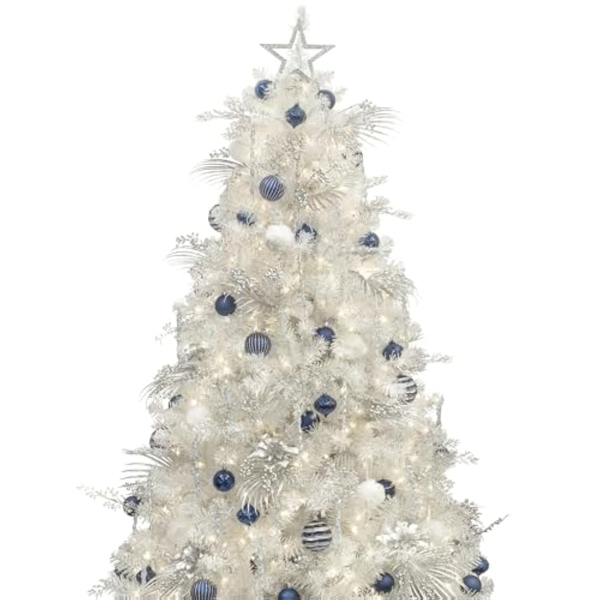 Store 6Ft White Christmas Tree With Ornaments And Lights All-In-One Completed Christmas Tree Set Including 6 Feet Full Tree, Ornaments, Led String Lights With Remote And Timer