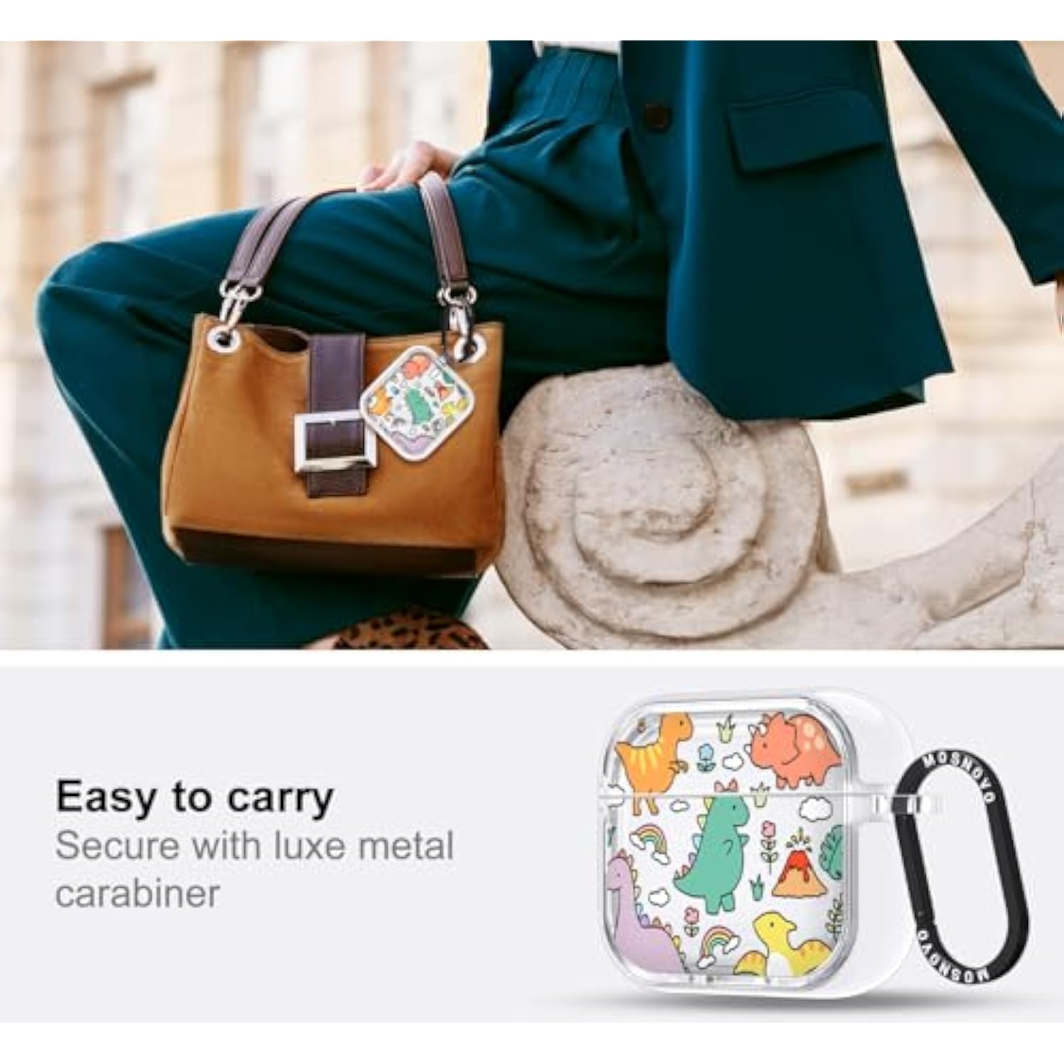 Case For Airpods 4, Protective Clear Case With Shockproof Dual Layer Hard Luxe Metal Ring Designed For Airpods 4 Generation - Dinosaur Land