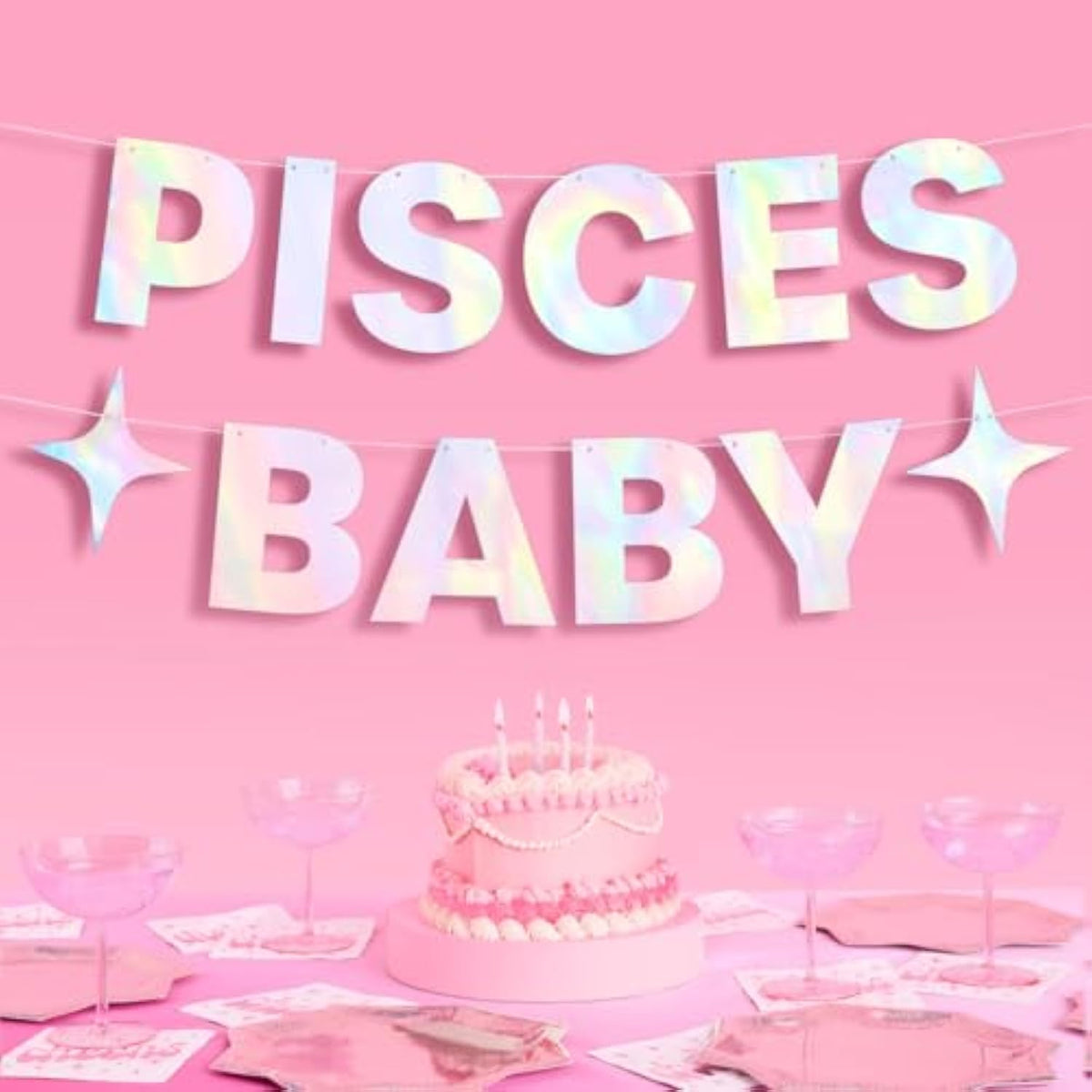 Pisces Baby Birthday Party Iridescent Foil Banner - 5 Ft. | Zodiac Pisces, Horoscope, Astrology Bday Party Decorations Gift