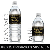 70Th Birthday Party Water Bottle Labels – Black & Gold Birthday Decorations, 20 Stickers