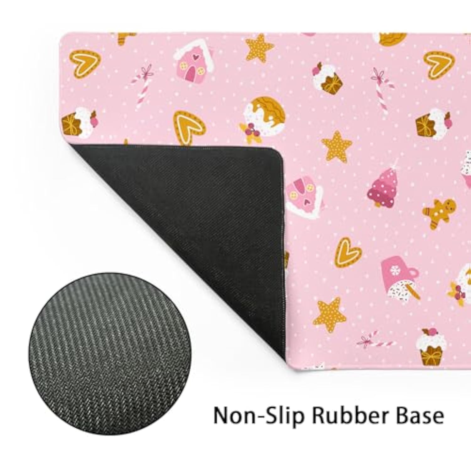 Pink Christmas Gaming Mouse Pad Xl Cute Kawaii Cupcake Gingerbread Extended Big Large Desk Mat Non-Slip Rubber Base Stitched Edge Xmas Holiday Long Keyboard Mousepad For Computer Laptop,31.5×11.8 In