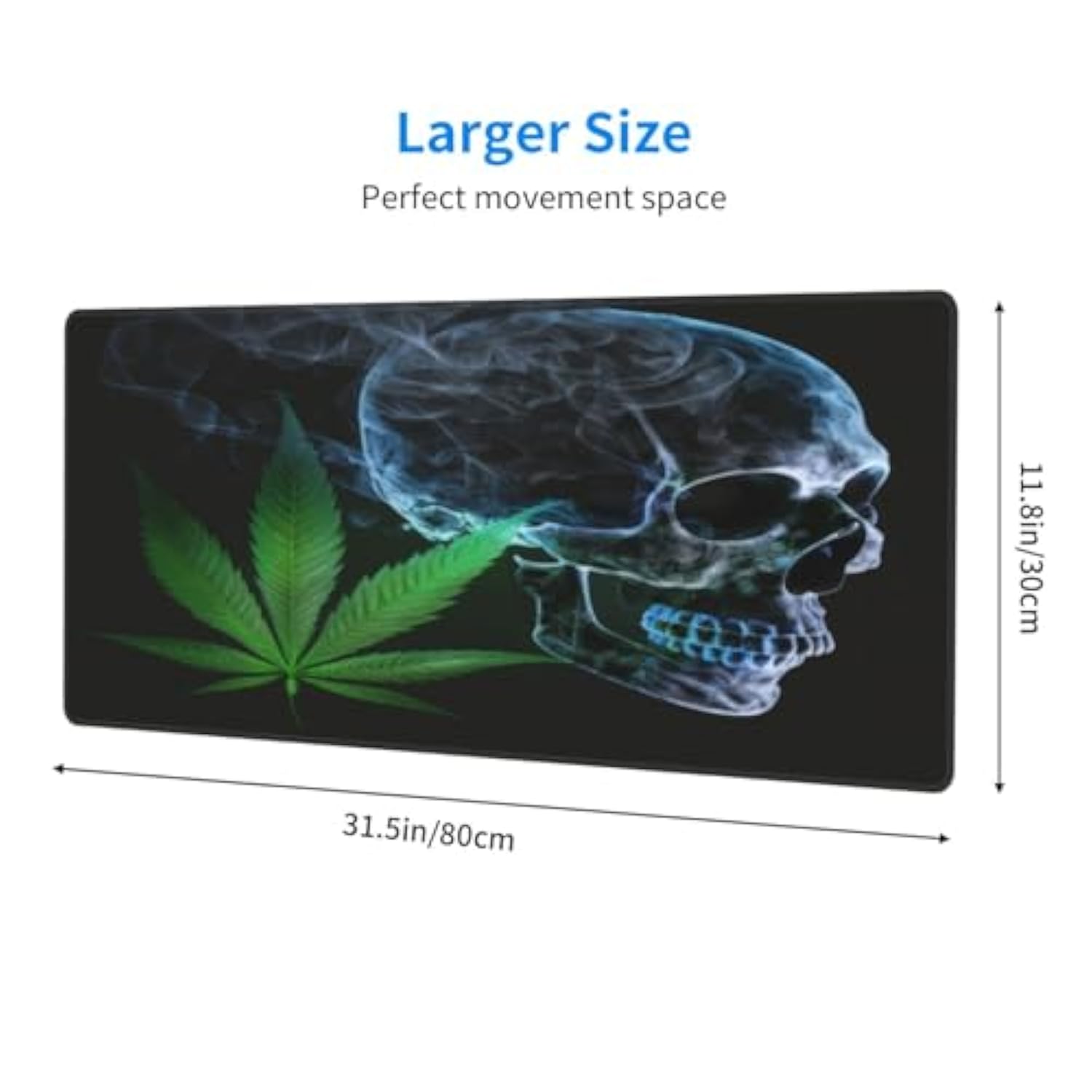 Marijuana Pot Leaf Weed Skull Mouse Pad, Large 31.5 X 11.8 In Rubber Base Keyboard Mouse Mat Desk Pad