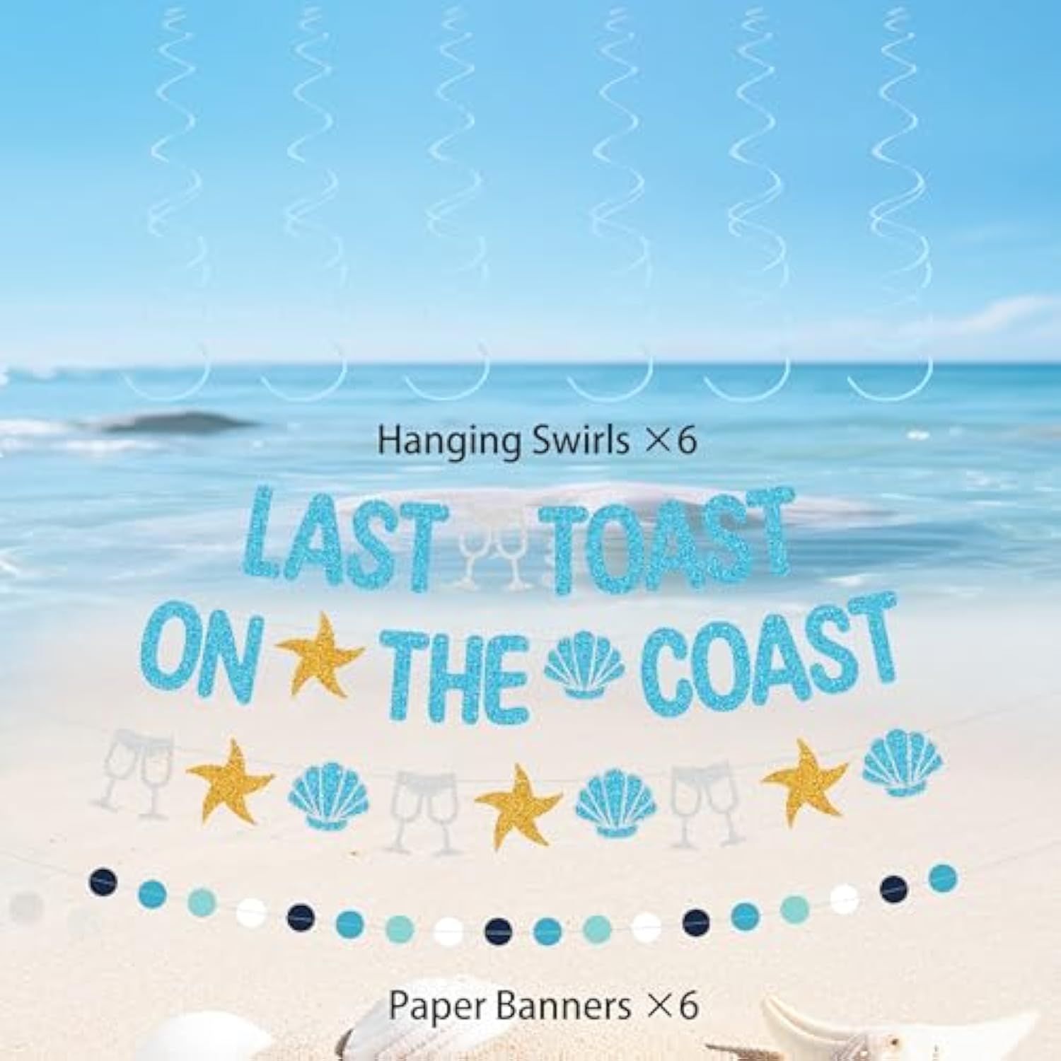 Bachelorette Party Decorations, Blue Beach Bride Shower Decor Pom Poms Hanging Banner Swirls For Women, Last Toast On The Coast Bridal Shower Wedding Decoration, Bride To Be Party Supply