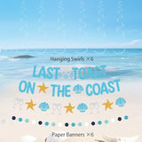 Bachelorette Party Decorations, Blue Beach Bride Shower Decor Pom Poms Hanging Banner Swirls For Women, Last Toast On The Coast Bridal Shower Wedding Decoration, Bride To Be Party Supply