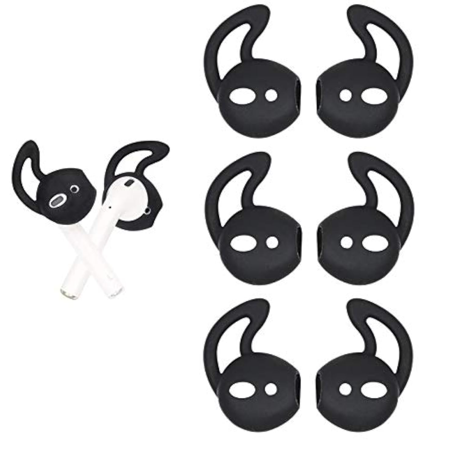 Air Pods Earbuds Hook Covers - Anti-Slip Silicone Ear Tips Compatible With Air Pods 2 & 1, 3 Pairs Black