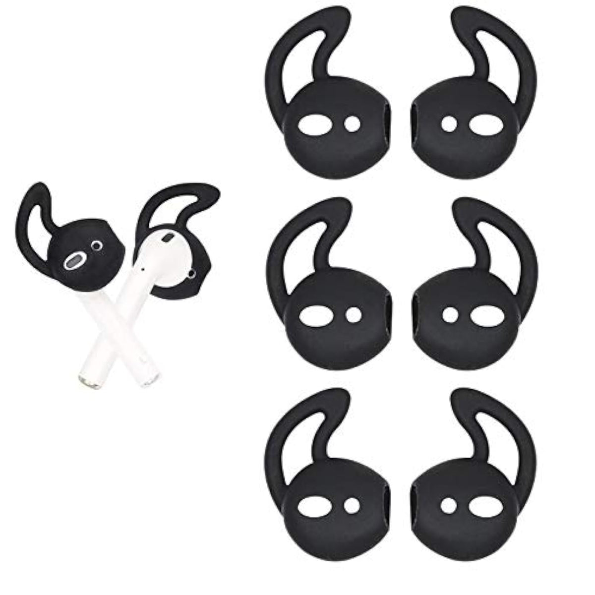 Air Pods Earbuds Hook Covers - Anti-Slip Silicone Ear Tips Compatible With Air Pods 2 & 1, 3 Pairs Black