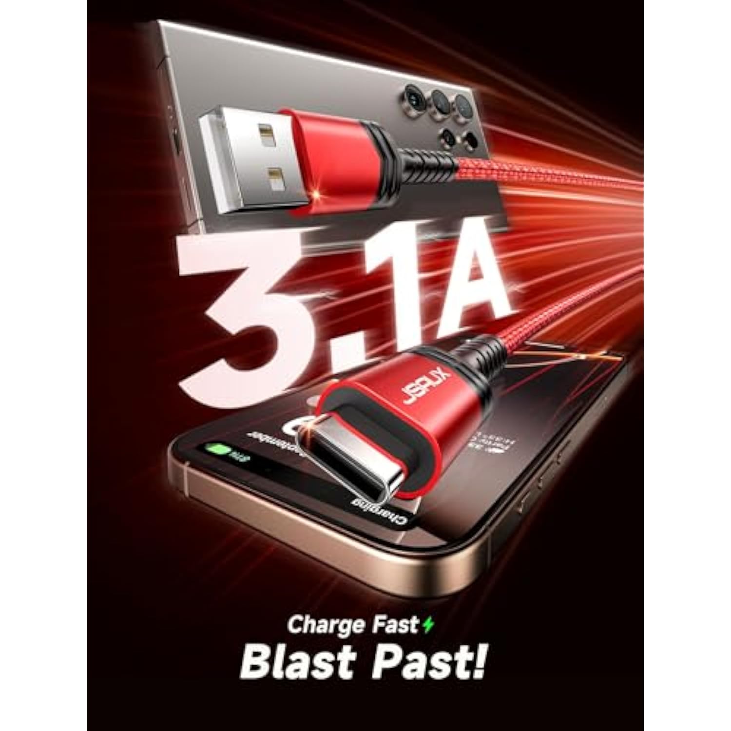 USB C Cable [2-Pack 6.6ft], Fast Charging Cord for iPhone 15, Galaxy, LG - Red