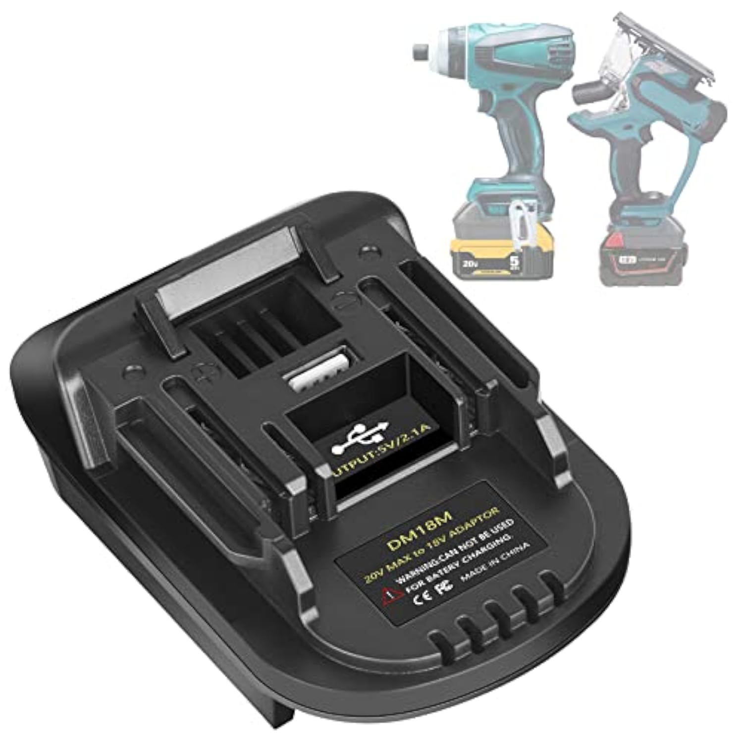 DM18M Battery Adapter with USB for Dewalt 20V & Milwaukee M18 to Makita 18V