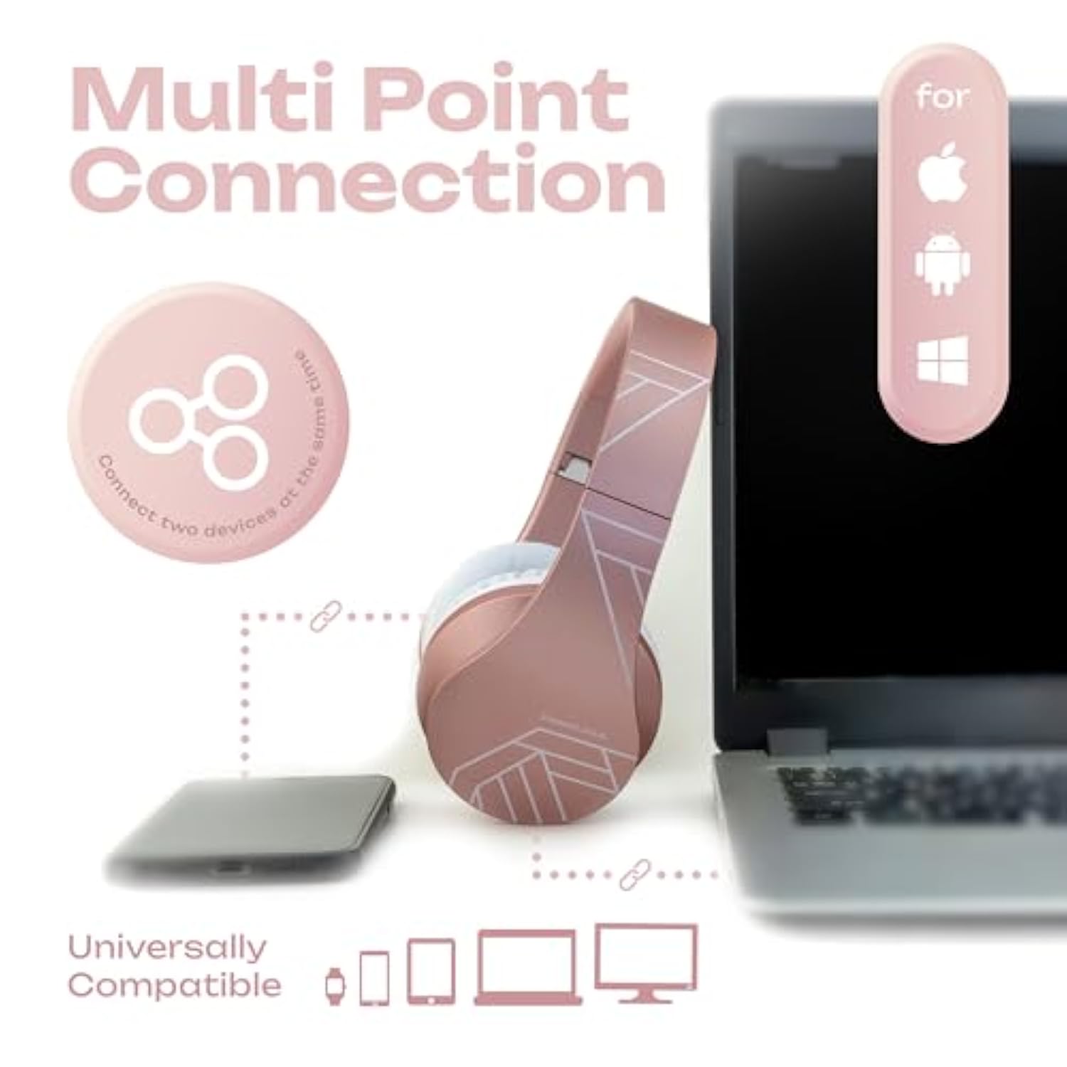 PowerLocus Bluetooth Headphones Over Ear, Bluetooth Headphone Rose Gold, Wirel